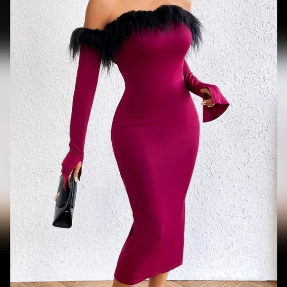 green emerald velvet dress Women's Solid Semi-Sweetheart Neck Bodycon Tube Dress Slim Fit Dresses main image 1